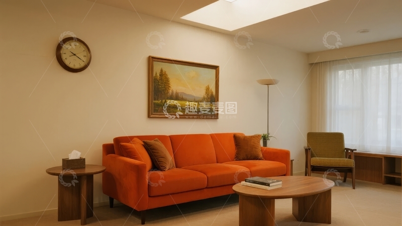 高清大图下载【趣麦麦图】橙色沙发的客厅布置