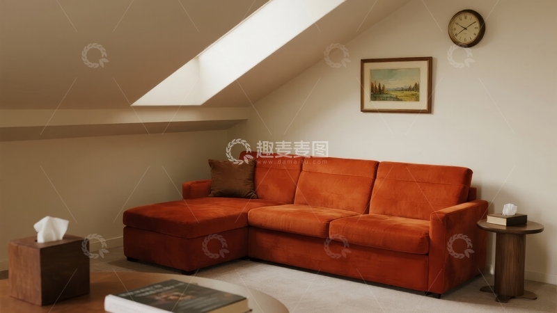 高清大图下载【趣麦麦图】橙色沙发的阁楼客厅