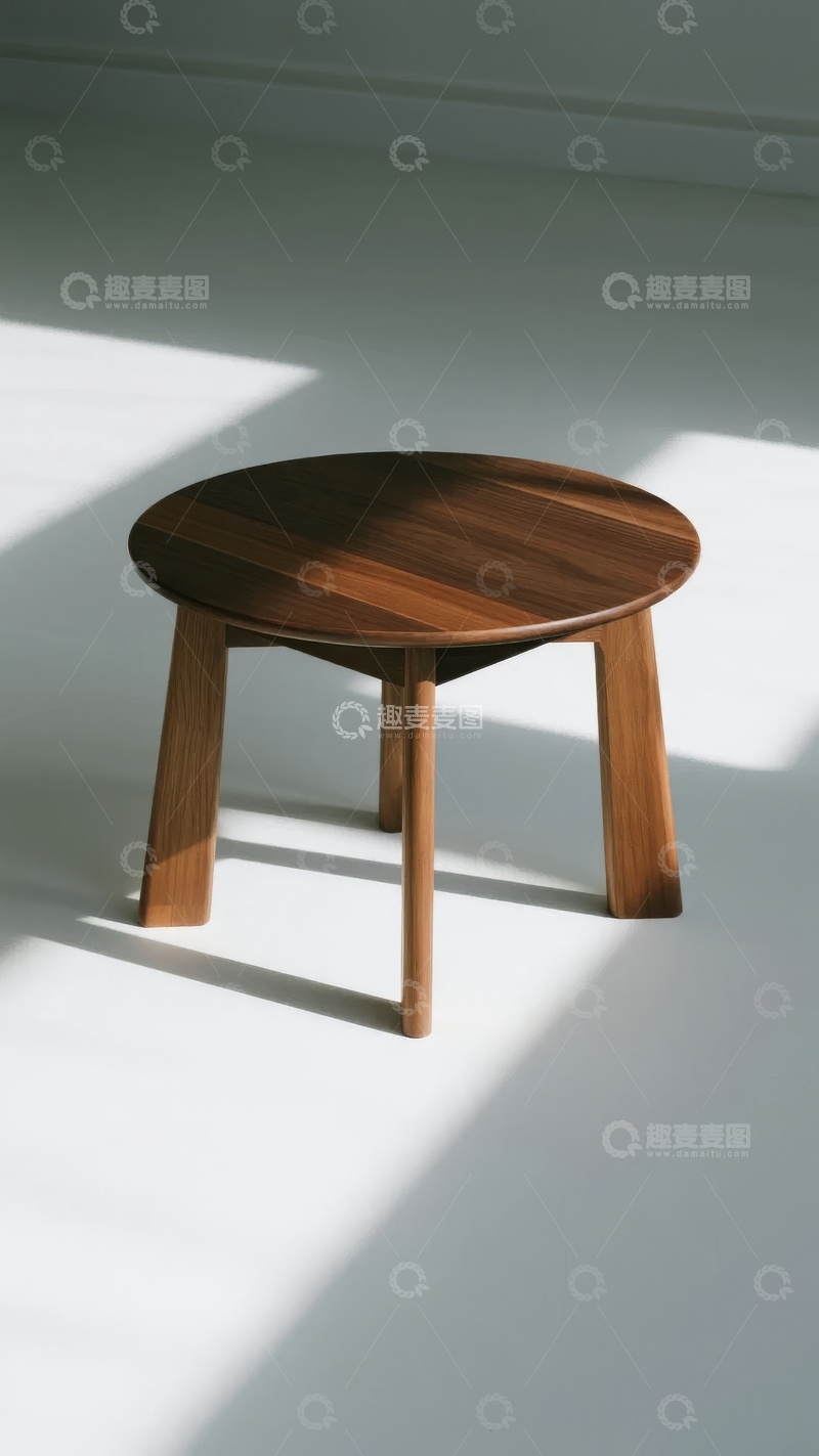高清大图下载【趣麦麦图】圆形木质小桌置于明亮室内