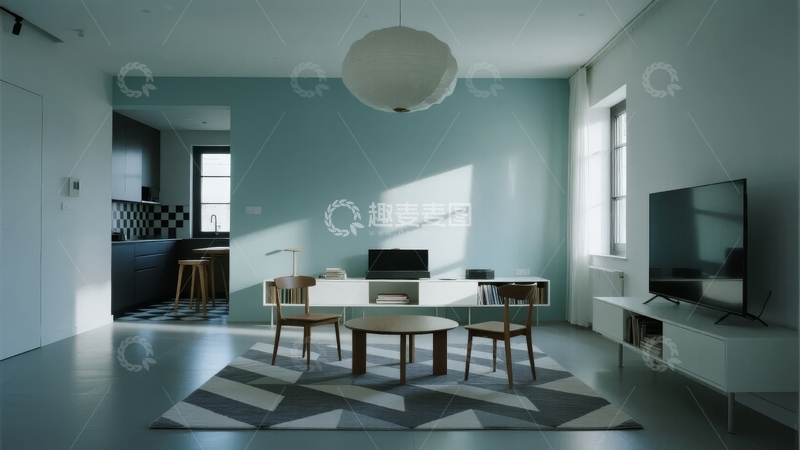 高清大图下载【趣麦麦图】现代简约风格客厅与餐厅空间