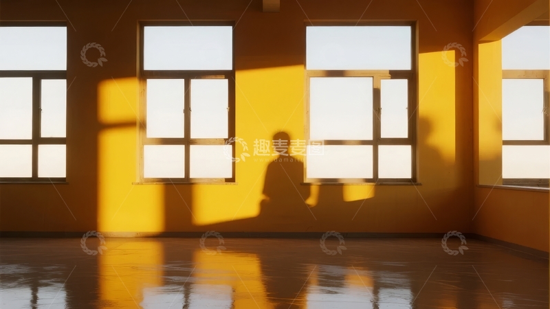 高清大图下载【趣麦麦图】阳光透过窗户投射出人影