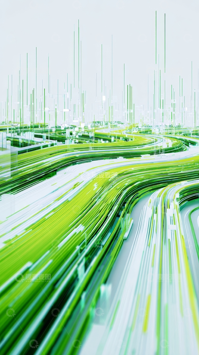 高清大图下载【趣麦麦图】绿色数据流的未来科技景象