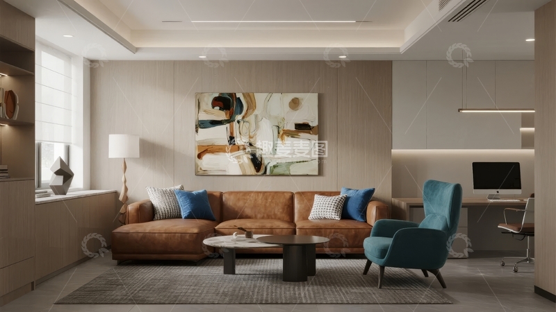 高清大图下载【趣麦麦图】现代客厅布置与抽象画装饰