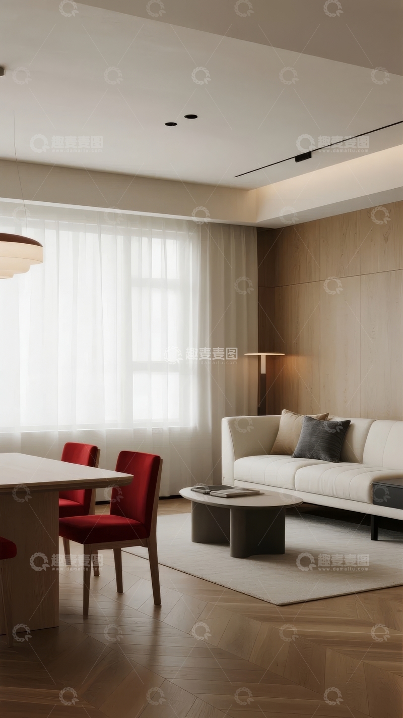 高清大图下载【趣麦麦图】现代简约客厅与餐厅结合设计