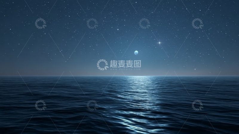 高清大图下载【趣麦麦图】夜空下的宁静海面