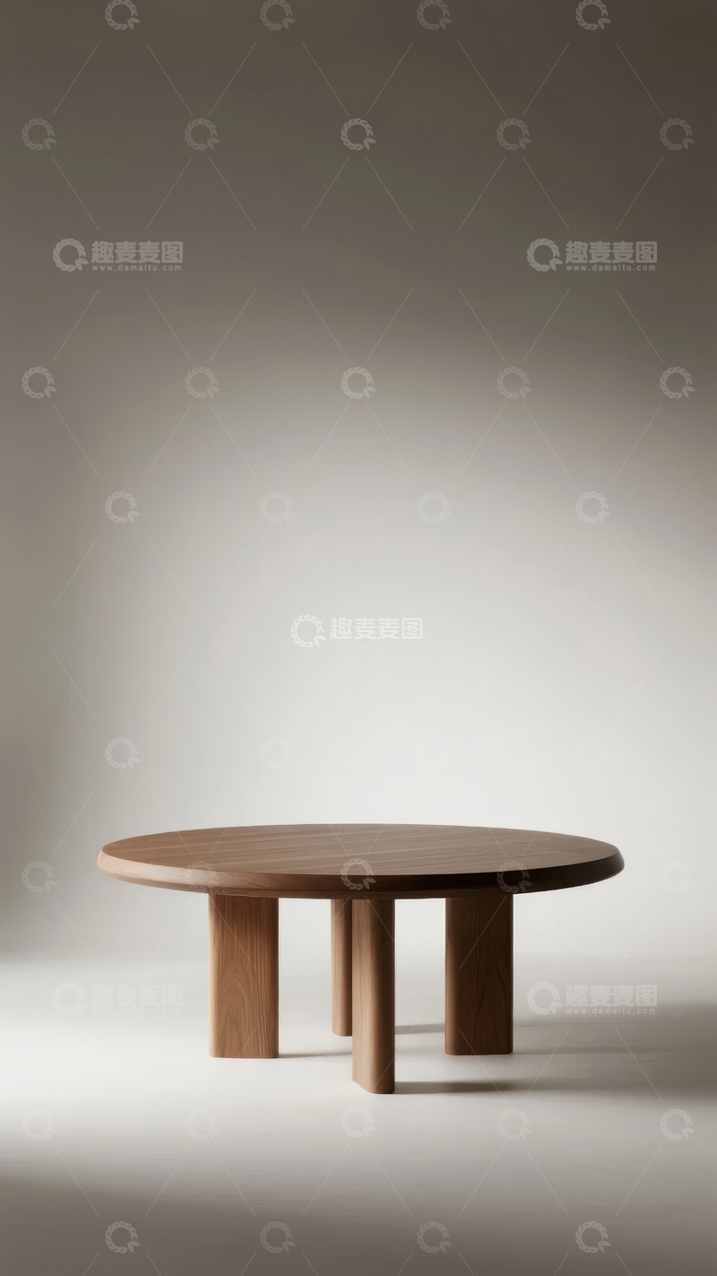 高清大图下载【趣麦麦图】圆形木质矮桌置于简约空间