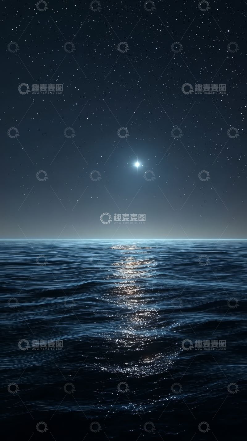 高清大图下载【趣麦麦图】夜空下的海洋，星光闪烁