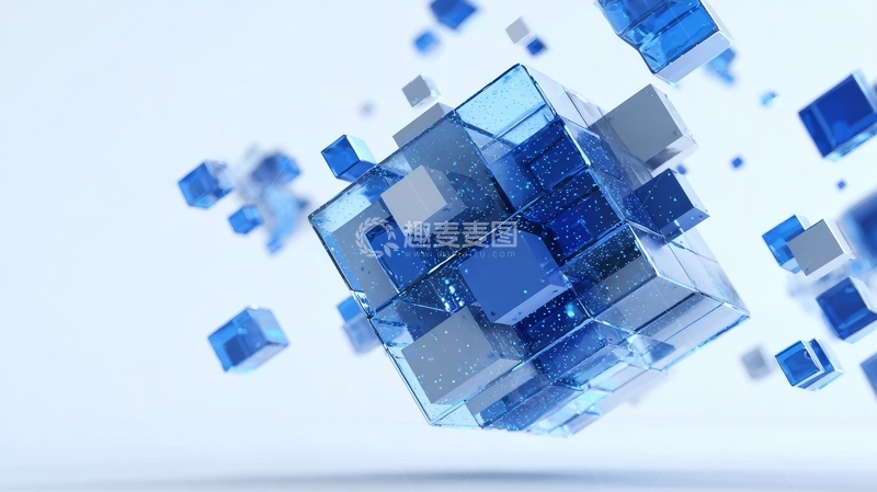 高清大图下载【趣麦麦图】蓝色透明立方体的动态组合