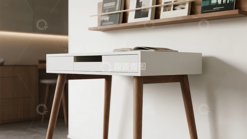 高清大图下载【趣麦麦图】简约白色书桌搭配木质腿