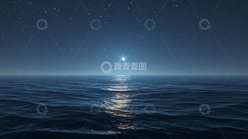 高清大图下载【趣麦麦图】夜空下的海洋与明亮星辰