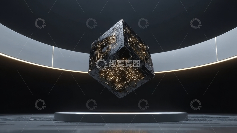 高清大图下载【趣麦麦图】悬浮立方体的未来科技场景