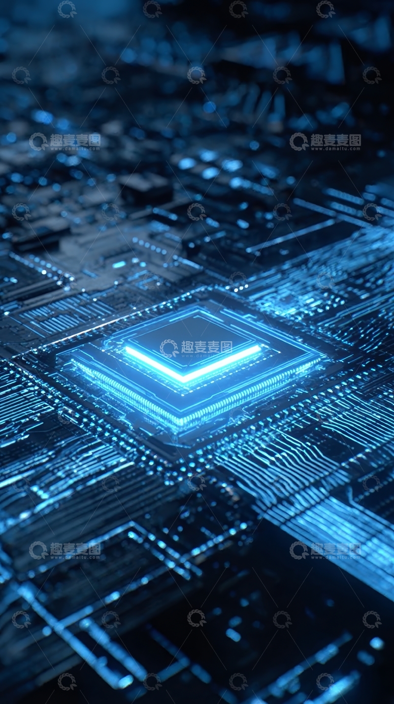 高清大图下载【趣麦麦图】蓝色电路板上的中央处理器