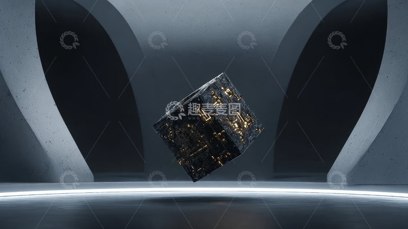 高清大图下载【趣麦麦图】悬浮立方体与弧形背景