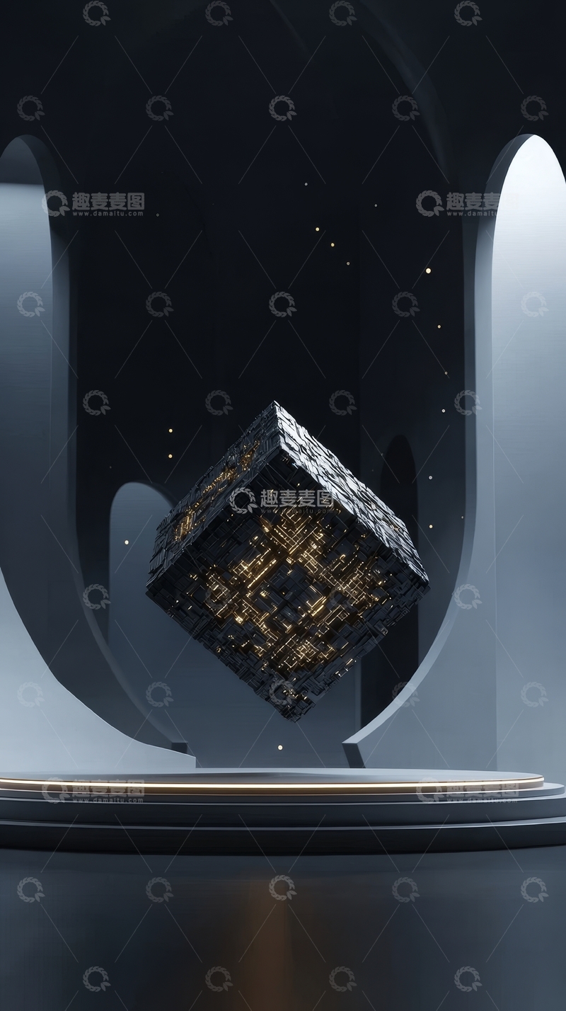 高清大图下载【趣麦麦图】悬浮立方体的科技艺术展示