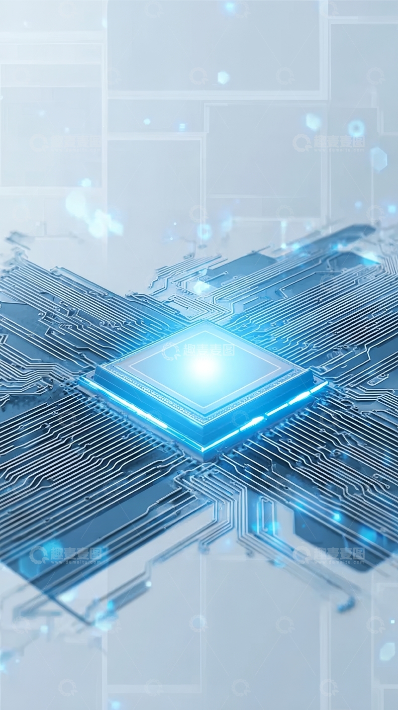 高清大图下载【趣麦麦图】蓝色电路板上的发光芯片