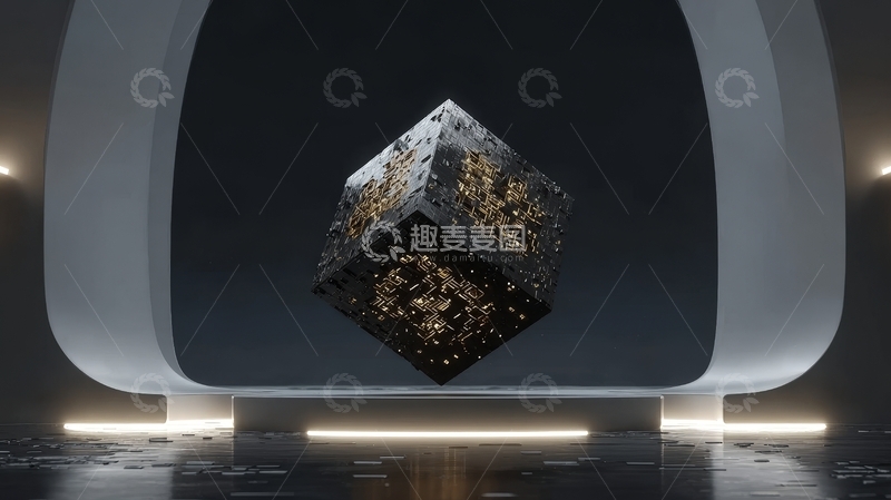 高清大图下载【趣麦麦图】-悬浮立方体的未来科技场景