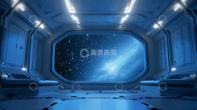 高清大图下载【趣麦麦图】太空舱内部视角，窗外星河璀璨