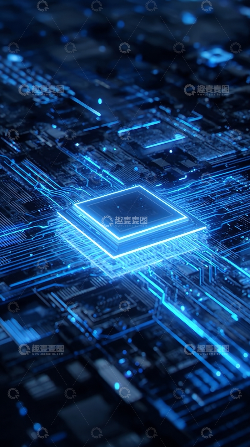 高清大图下载【趣麦麦图】蓝色发光的电路板与芯片