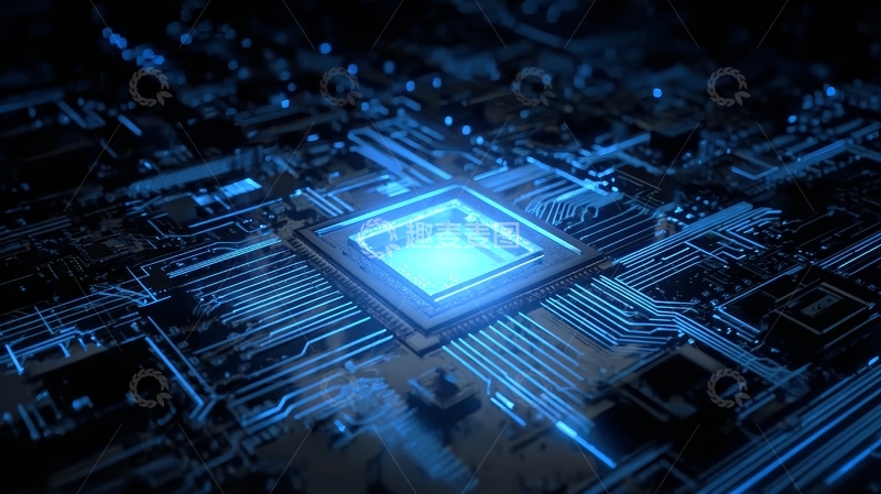 高清大图下载【趣麦麦图】蓝色光芒的电路板核心处理器