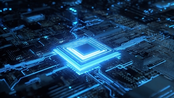 蓝色发光的电路板与芯片