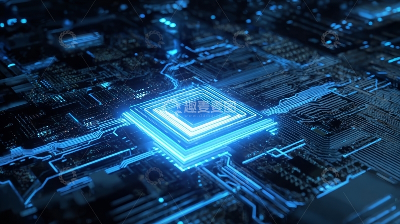 高清大图下载【趣麦麦图】蓝色发光的电路板与芯片