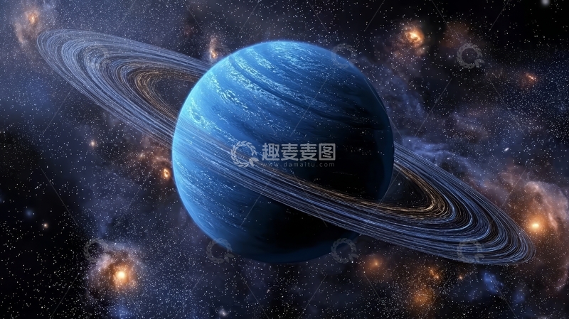 高清大图下载【趣麦麦图】蓝色行星与环带的宇宙景象
