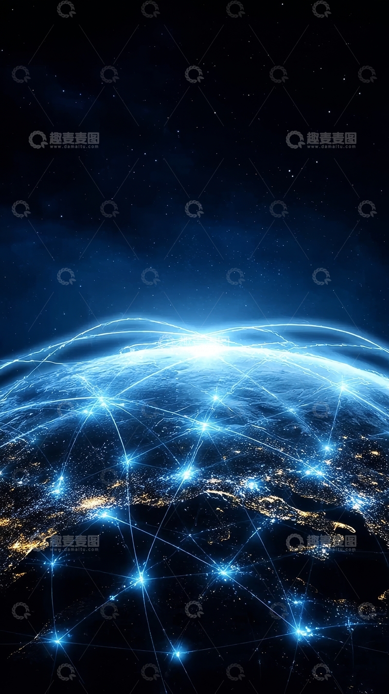 高清大图下载【趣麦麦图】地球夜景与全球网络连接