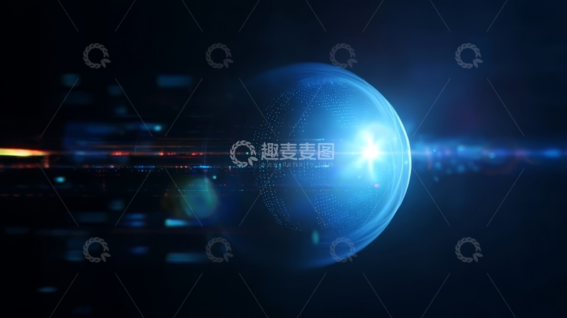 高清大图下载【趣麦麦图】蓝色光球与光线交织的科幻场景