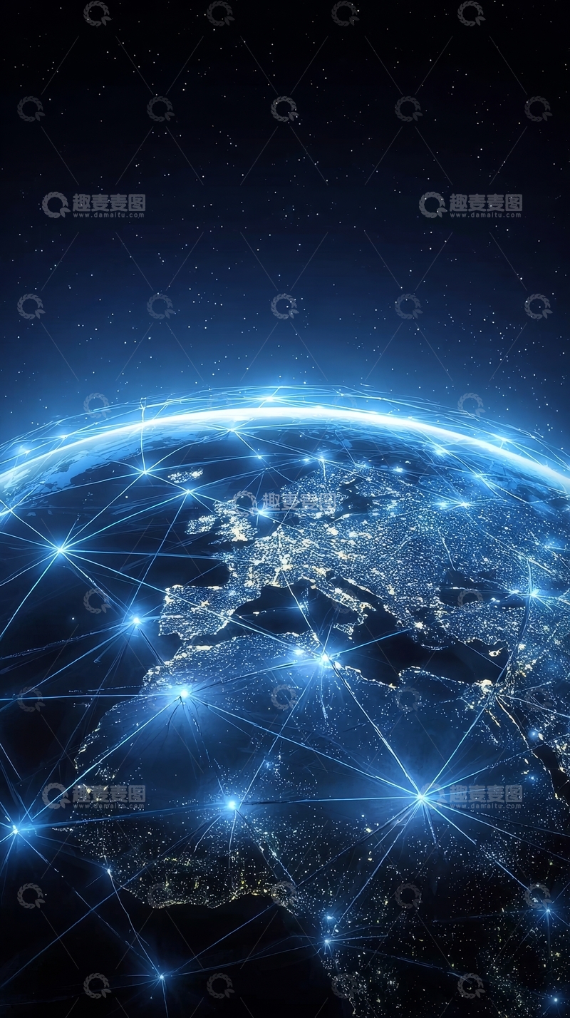 高清大图下载【趣麦麦图】地球夜景与全球网络连接