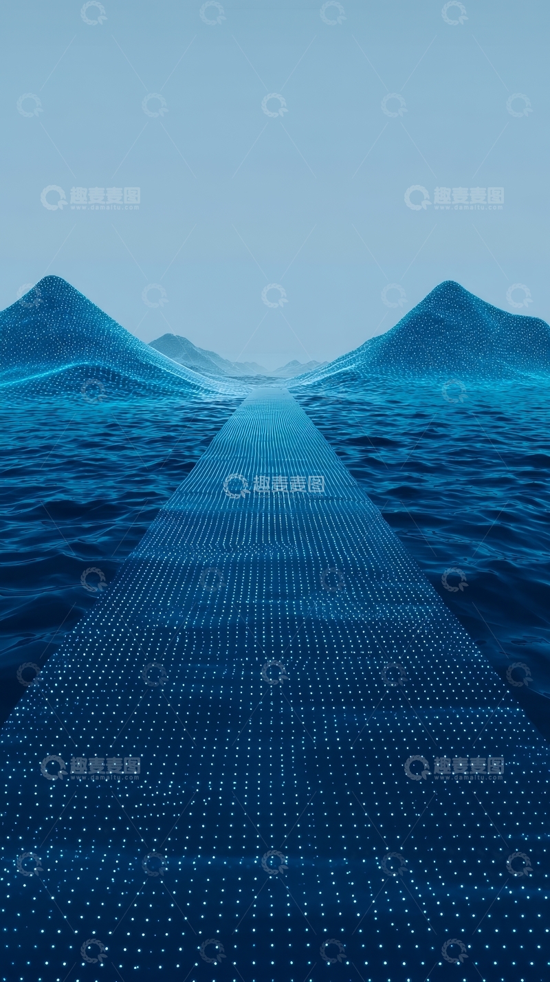 高清大图下载【趣麦麦图】蓝色波浪中的未来路径