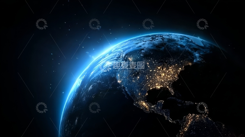 地球夜景，北美大陆灯火辉煌