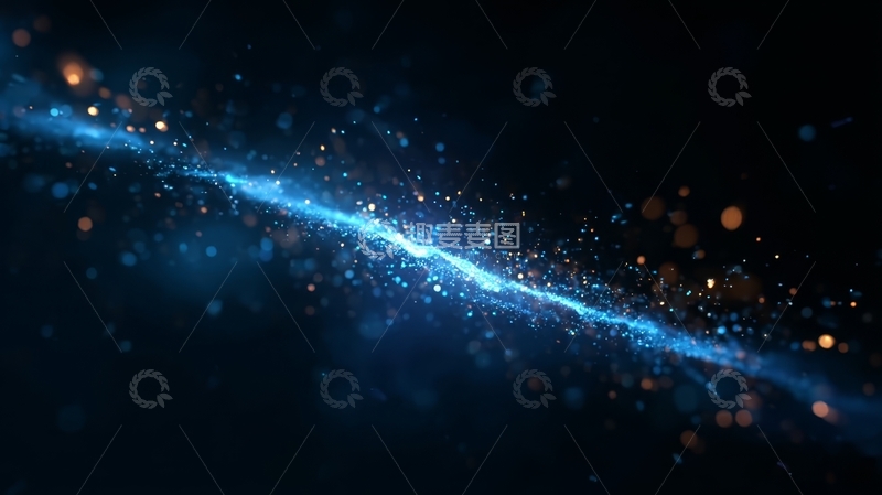 高清大图下载【趣麦麦图】蓝色光流与金色粒子的抽象背景