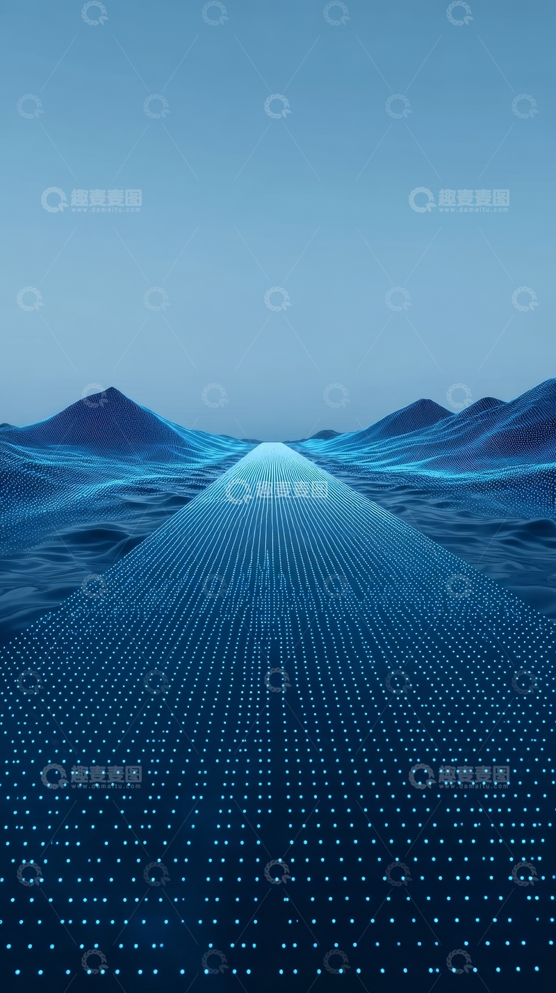 高清大图下载【趣麦麦图】蓝色数字山脉与光点路径