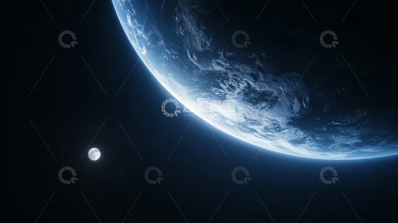 高清大图下载【趣麦麦图】-地球与月球的宇宙视角