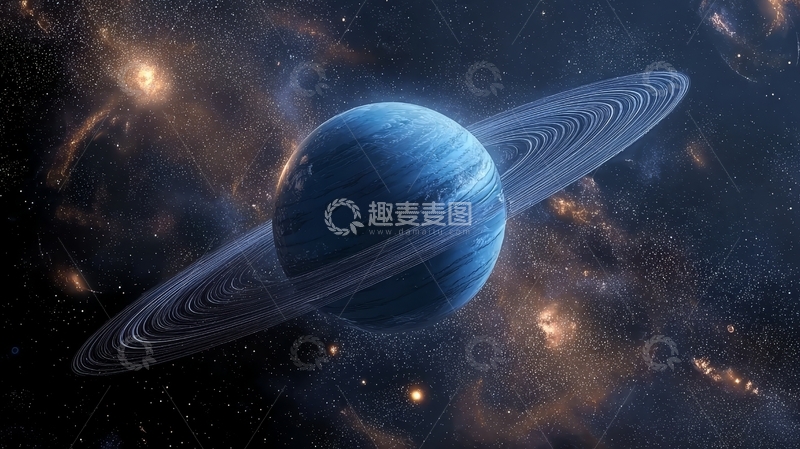 高清大图下载【趣麦麦图】蓝色行星与环带的宇宙景象