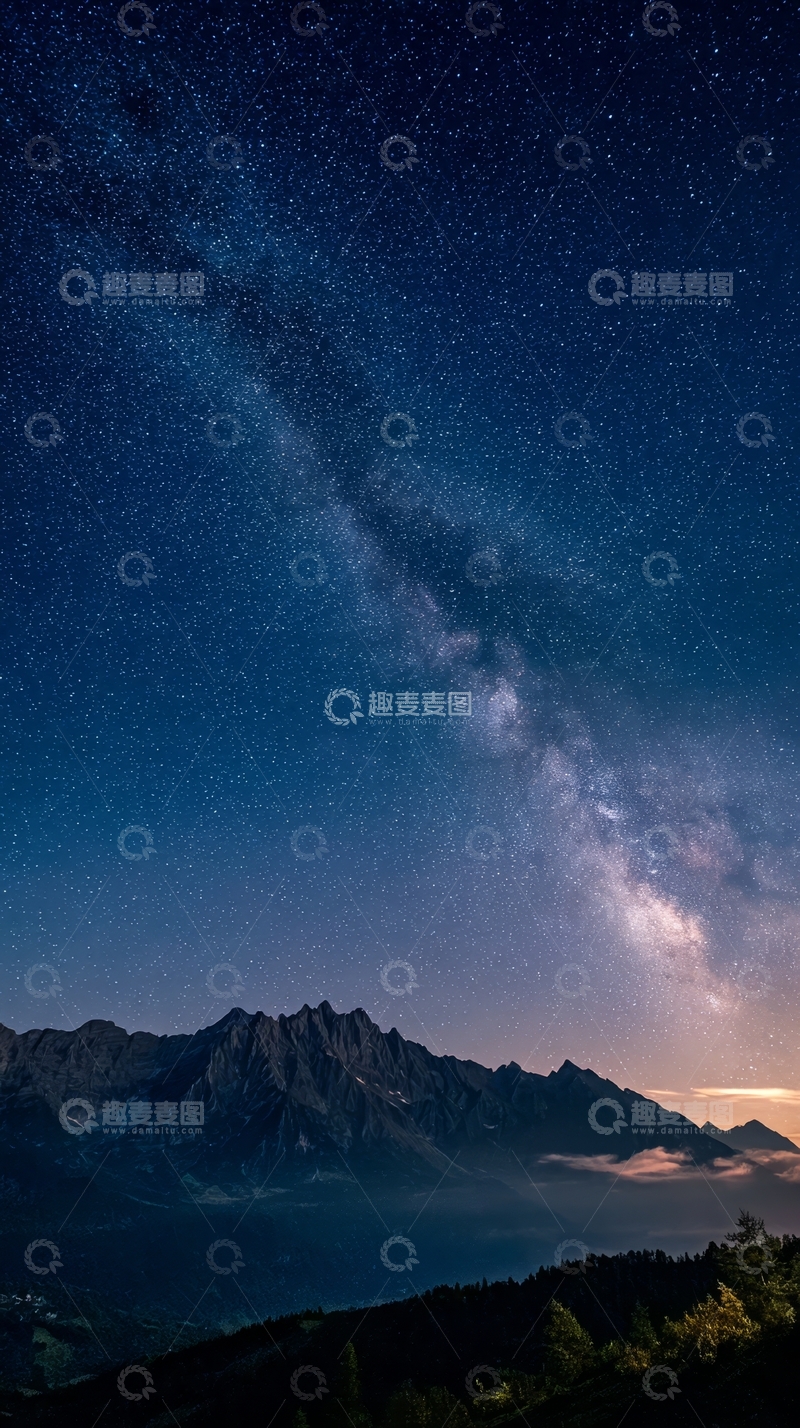 高清大图下载【趣麦麦图】夜空银河与山峦剪影