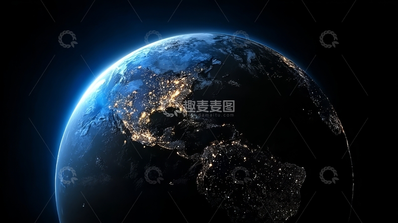 高清大图下载【趣麦麦图】地球夜景，城市灯光璀璨