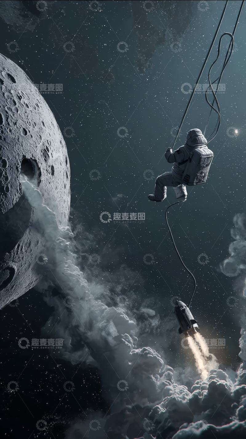 高清大图下载【趣麦麦图】宇航员太空绳索作业