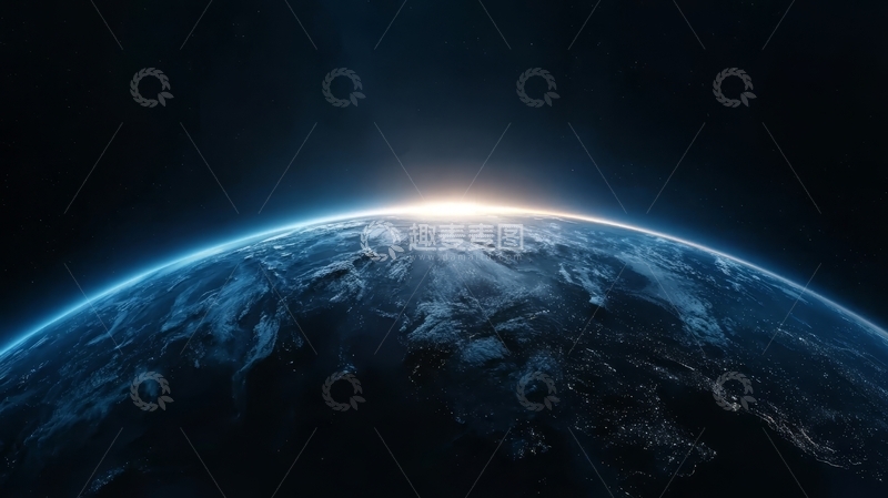 高清大图下载【趣麦麦图】地球日出，蓝色星球的壮丽景象