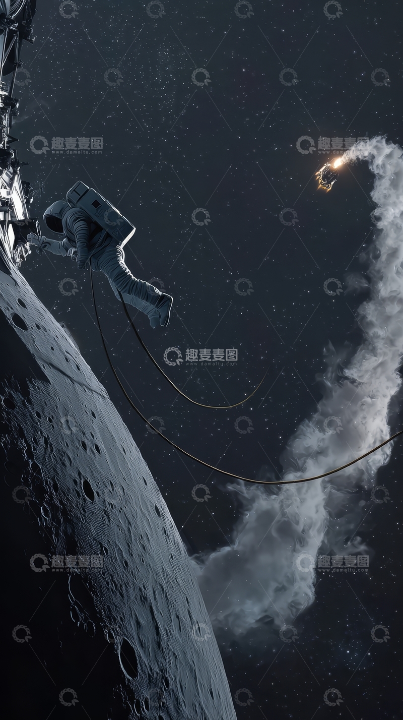 高清大图下载【趣麦麦图】宇航员在月球表面进行太空行走