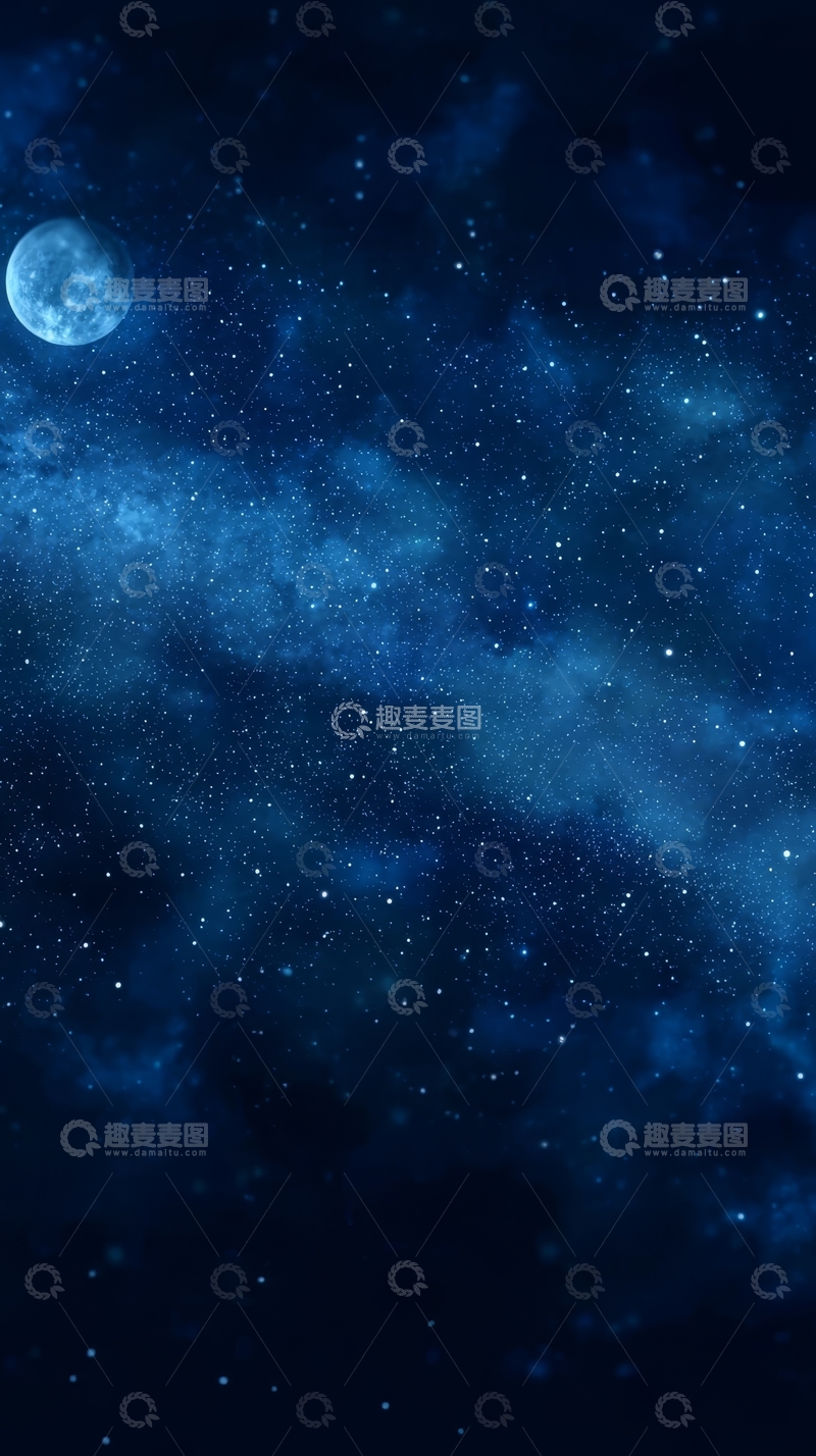 高清大图下载【趣麦麦图】-夜空中的月亮与星河