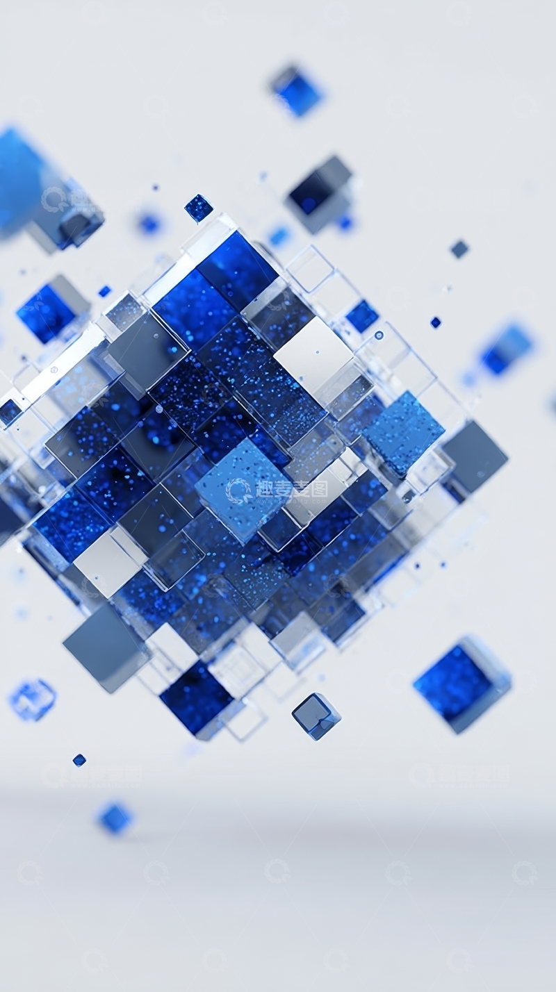 高清大图下载【趣麦麦图】蓝色立方体的抽象组合