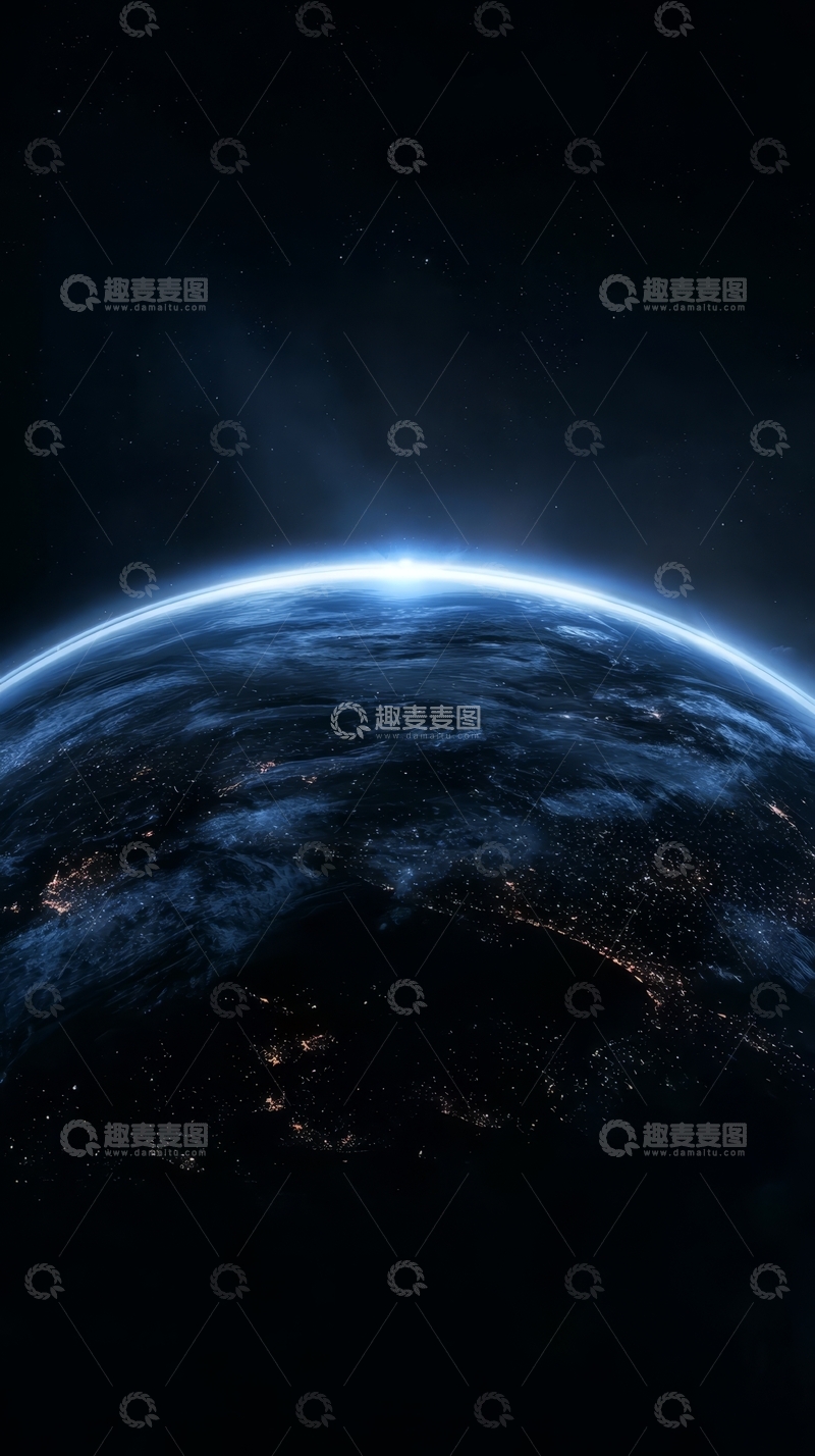 高清大图下载【趣麦麦图】地球夜景与蓝色光晕