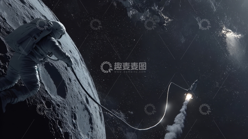 高清大图下载【趣麦麦图】太空探索：宇航员与火箭