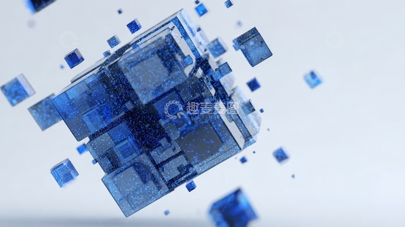 高清大图下载【趣麦麦图】蓝色立方体结构的动态悬浮