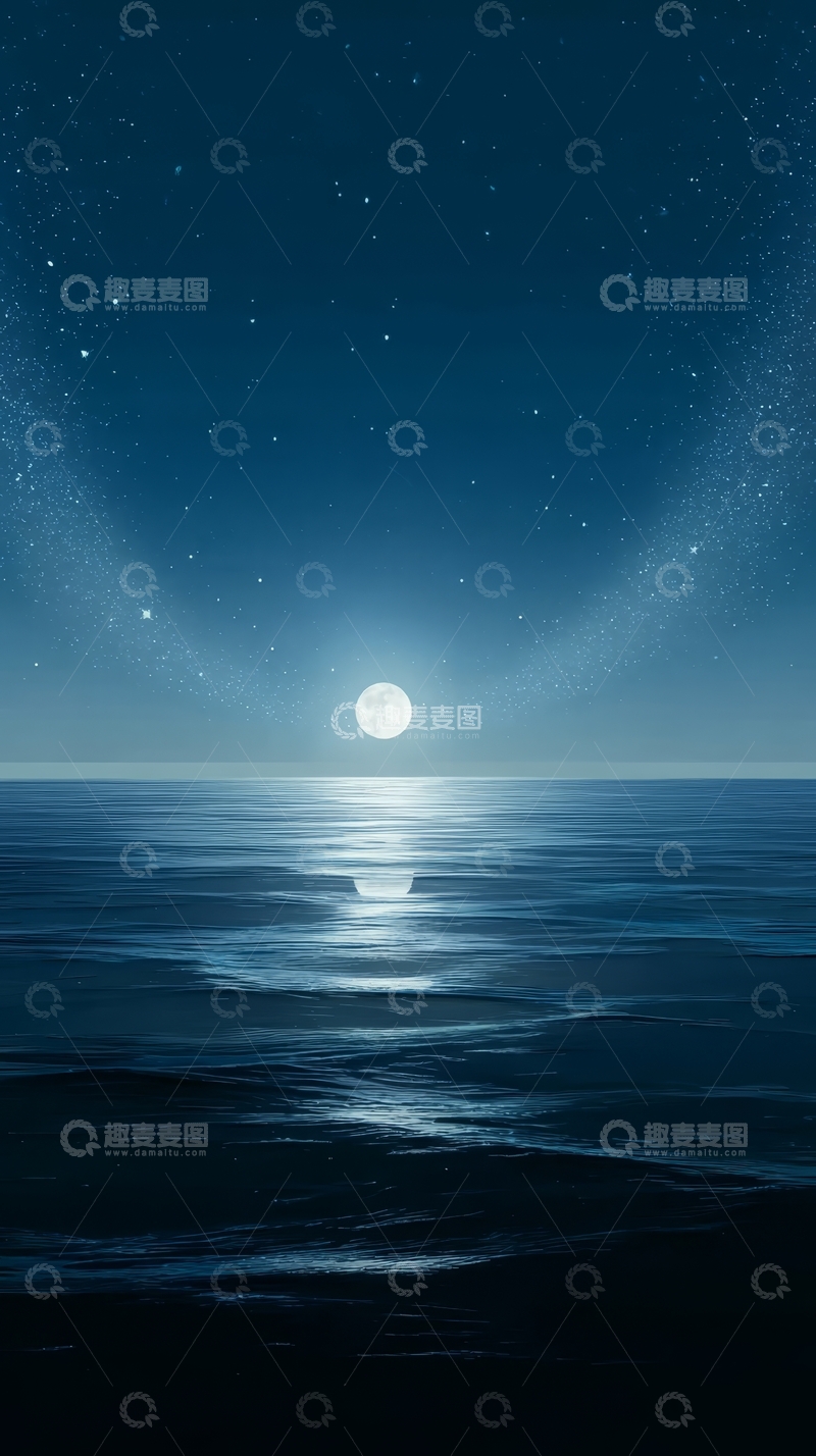 高清大图下载【趣麦麦图】月光下的宁静海面