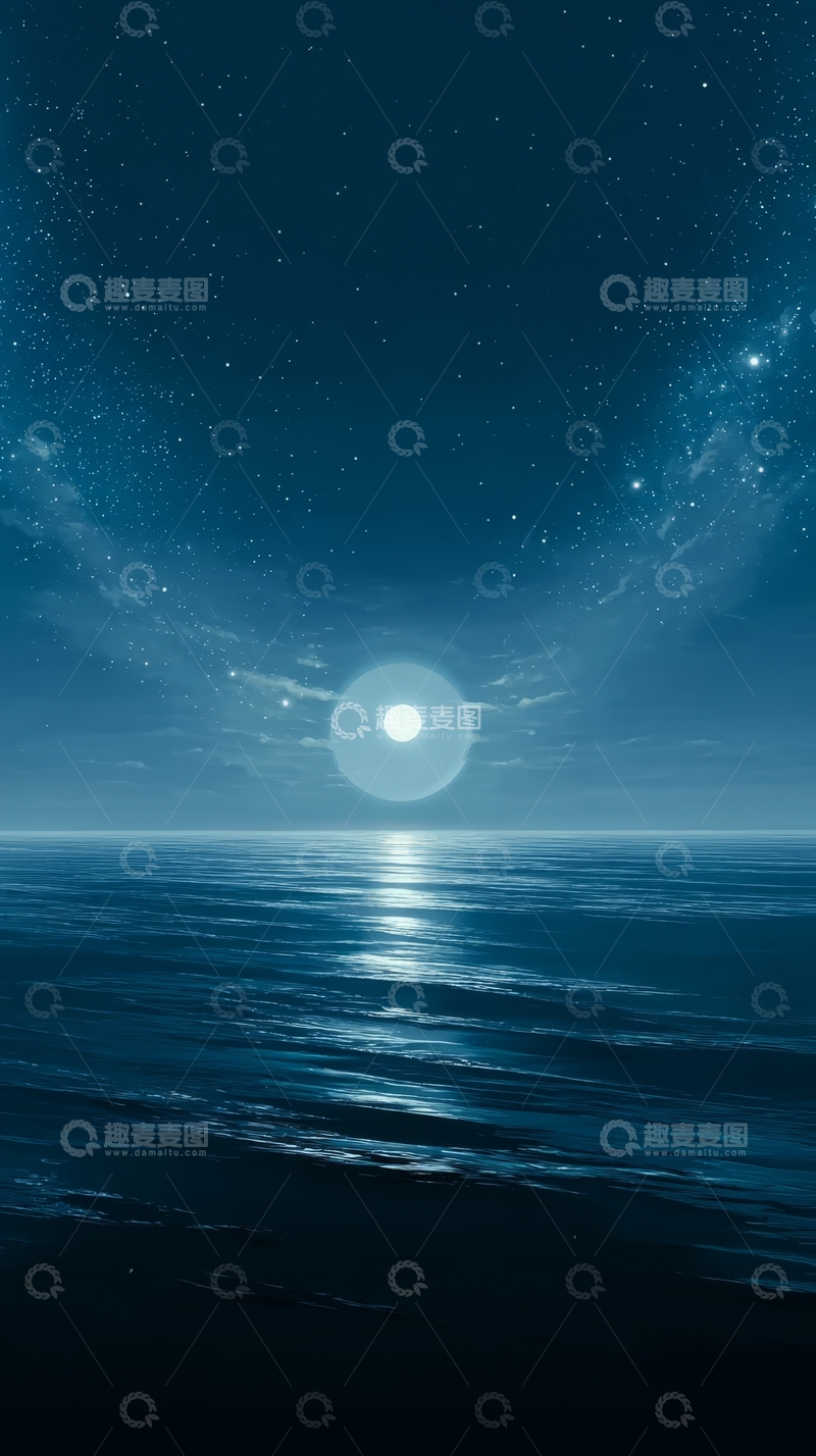 高清大图下载【趣麦麦图】夜空下的海洋与明亮星体