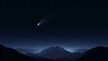 夜空彗星划过山脉剪影