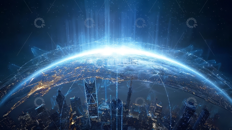 高清大图下载【趣麦麦图】地球与城市夜景的科技连接