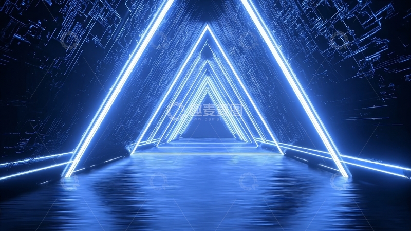 高清大图下载【趣麦麦图】蓝色霓虹三角隧道